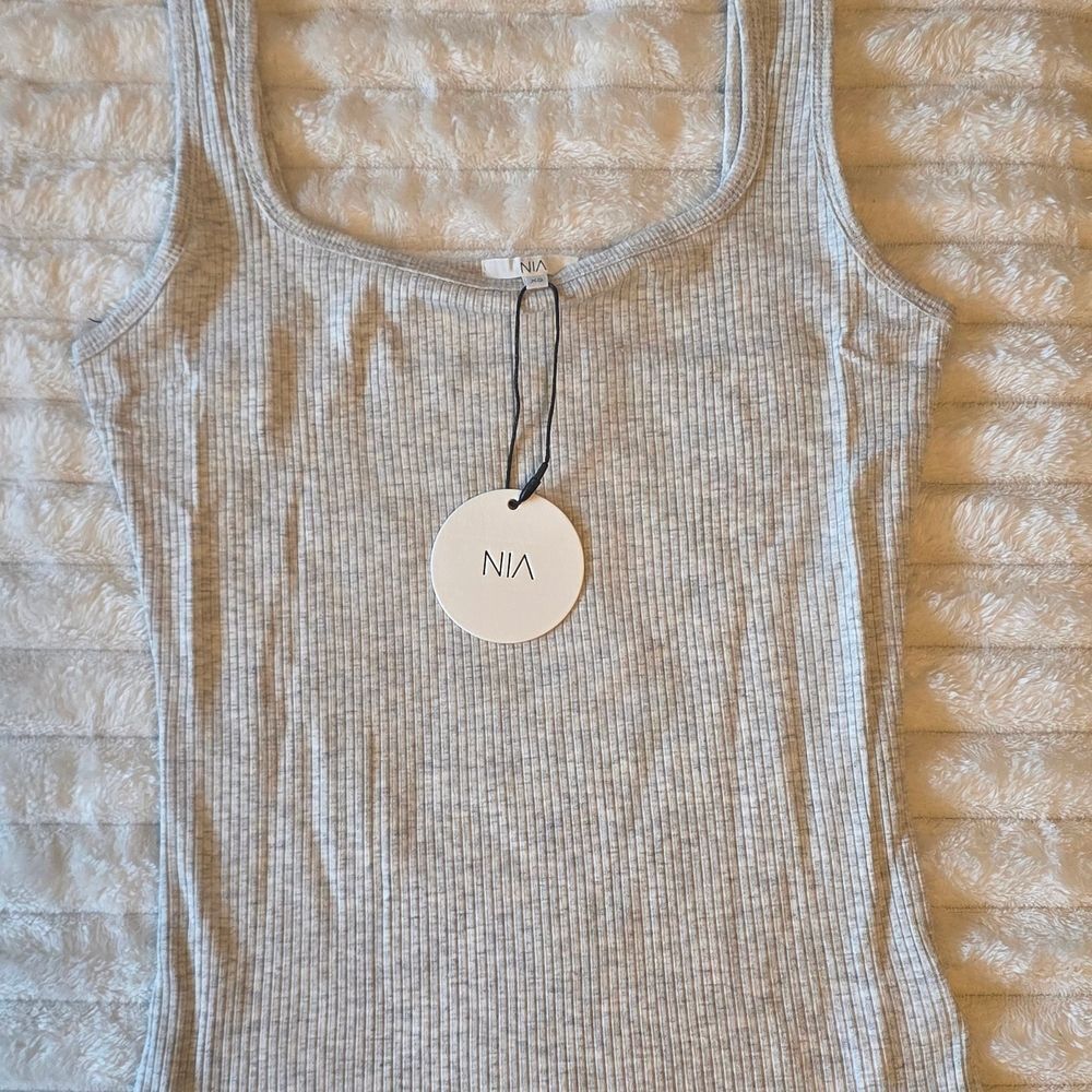 NIA Ribbed Scoop‎ Neck Tank Top in Light Gray